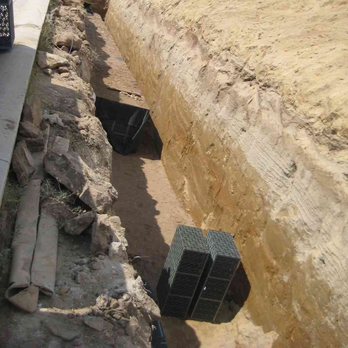 Another picture of the installation of a modular box underground detention system